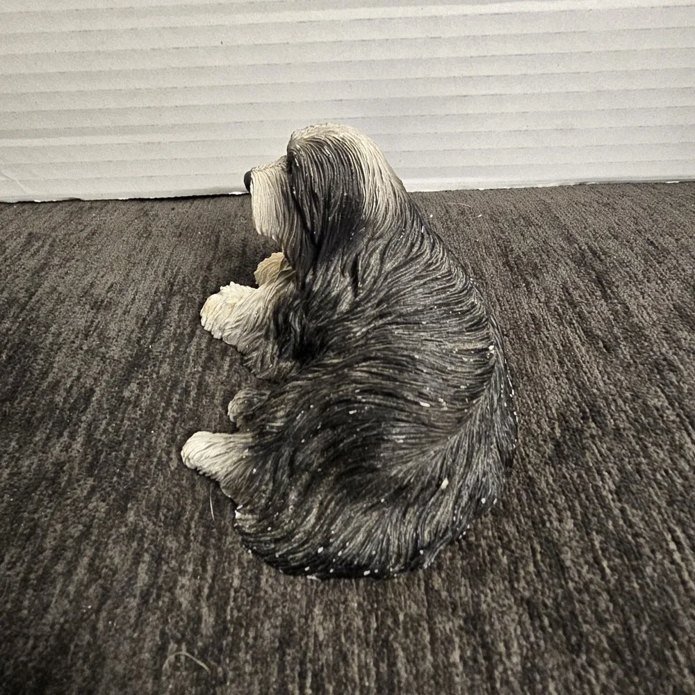 Vintage Old English Sheepdog Figurine Grey White Shaggy Dog Statue Decor